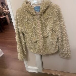 Nine West Beige Textured Faux Fur Crop Jacket